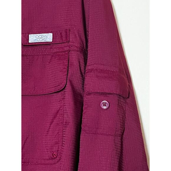 Ocean+Coast Mens Small Burgundy Vented Button Up Shirt Fishing Outdoors - Picture 3 of 13